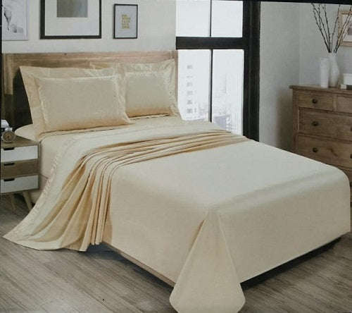 Embroidered Sheet Sets - 4PC Cotton - Queen / Cream