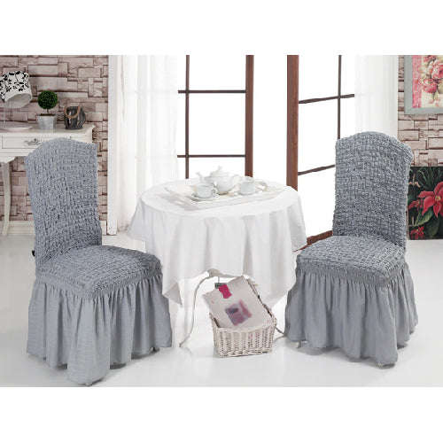 Dining Chair Covers - Stretch - Frilled / Grey