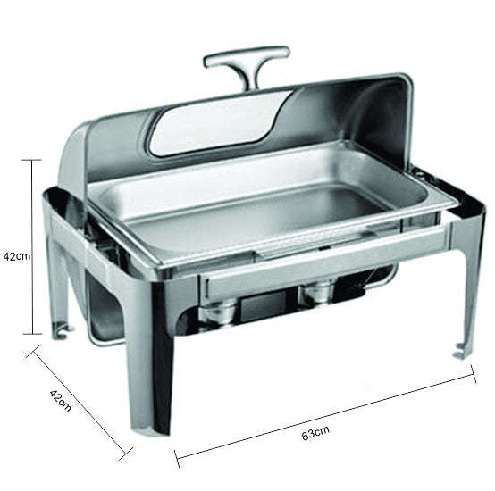 Chafing Dish - Rectangle Roll Top with Window Silver