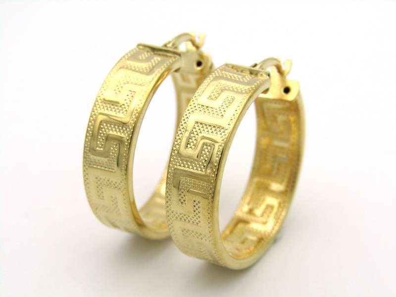 18K gold Versace style Greek Key pattern earrings.