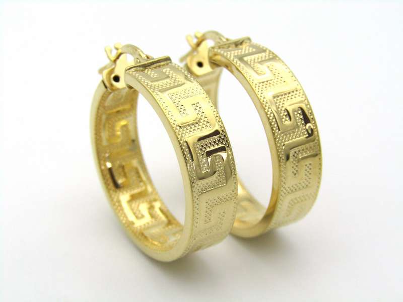 18K gold Versace style Greek Key pattern earrings.