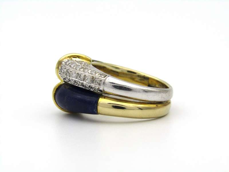 14K gold diamond and lapis lazuli ring.