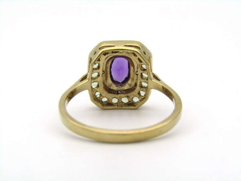 9K gold amethyst, prasiolite, and diamond ring.