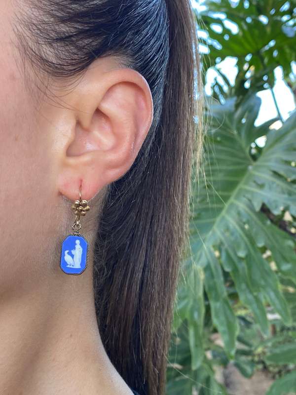 14K gold Wedgwood earrings, circa 1940's.