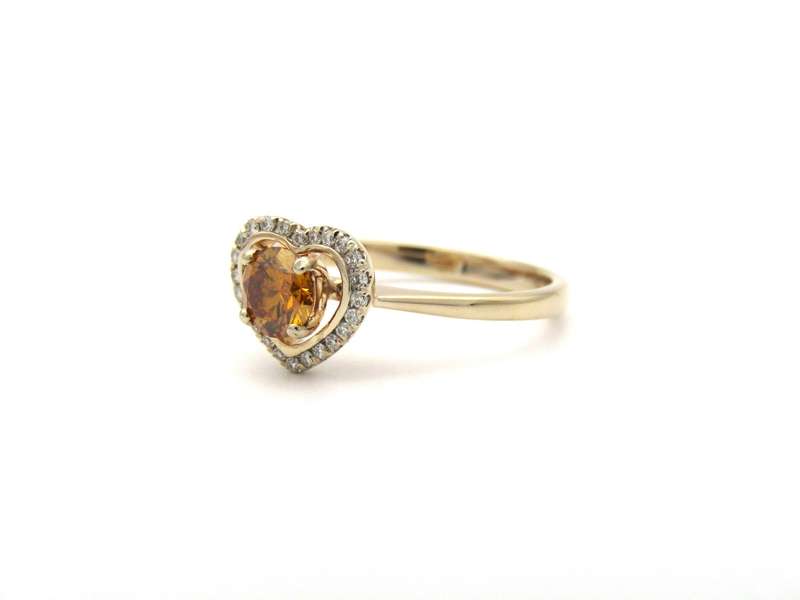 18K gold Orange diamond halo ring.