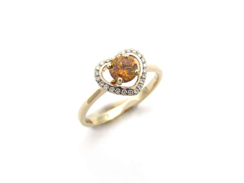 18K gold Orange diamond halo ring.