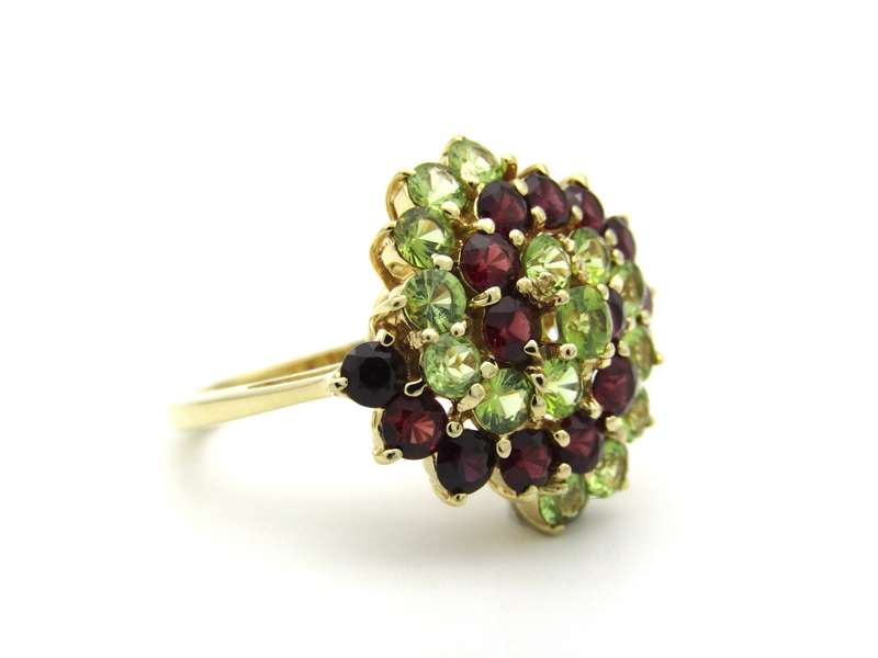 14K gold peridot and ruby ring.