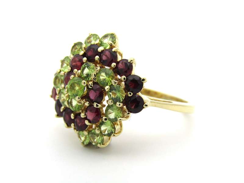 14K gold peridot and ruby ring.