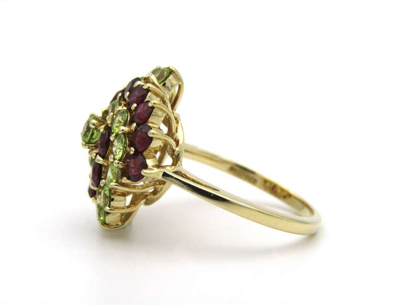 14K gold peridot and ruby ring.