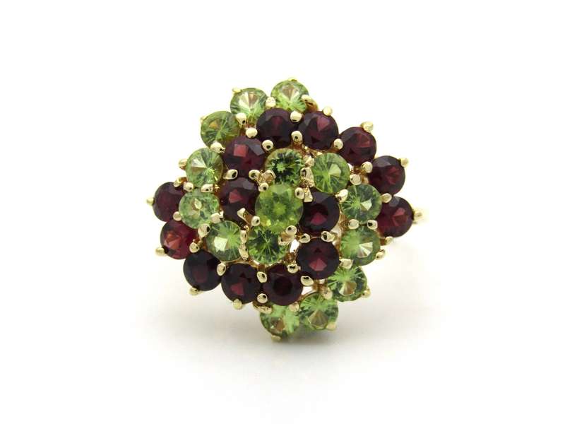 14K gold peridot and ruby ring.