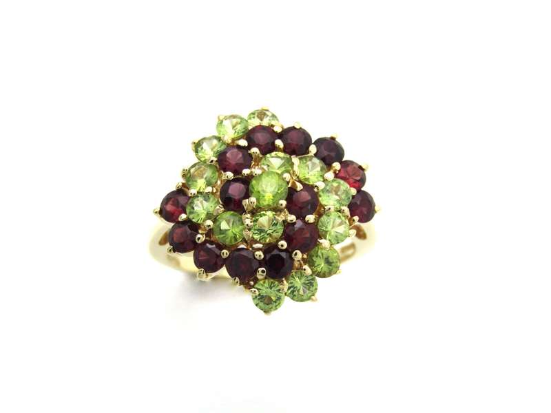 14K gold peridot and ruby ring.