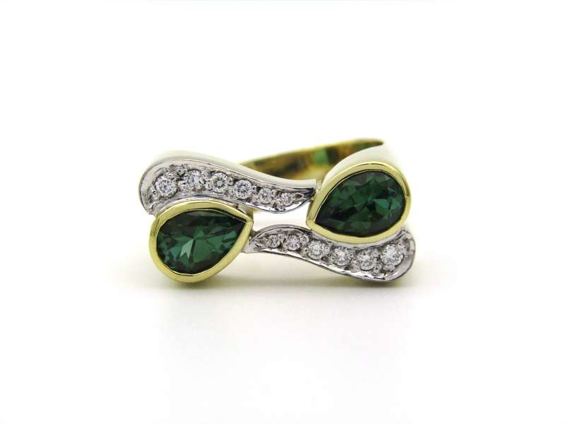 18K gold tourmaline and diamond ring by Uwe Koetter, circa 1990.