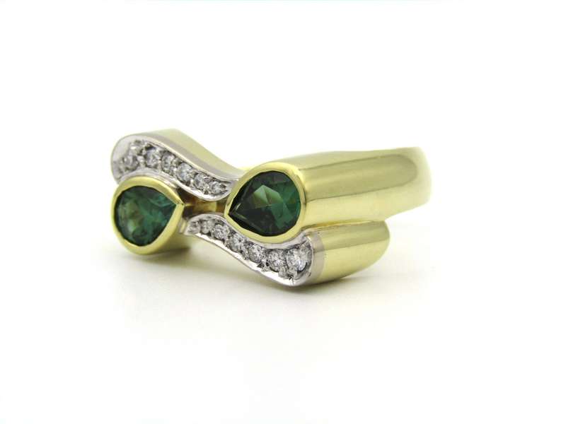 18K gold tourmaline and diamond ring by Uwe Koetter, circa 1990.