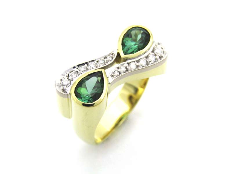 18K gold tourmaline and diamond ring by Uwe Koetter, circa 1990.