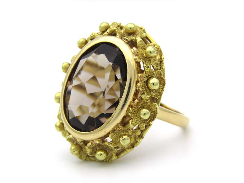 18K gold Italian smoky quartz ring.
