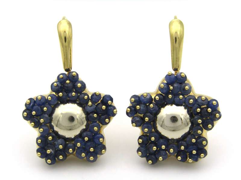 18K gold sapphire flower earring by Le Gi of Italy, circa 1990.