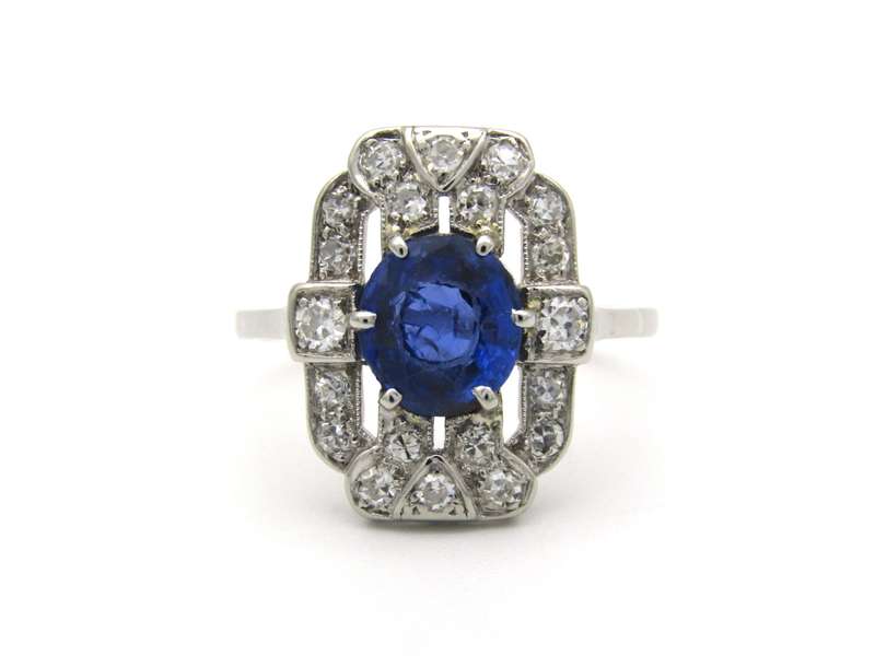 Platinum Art Deco sapphire and diamond ring.