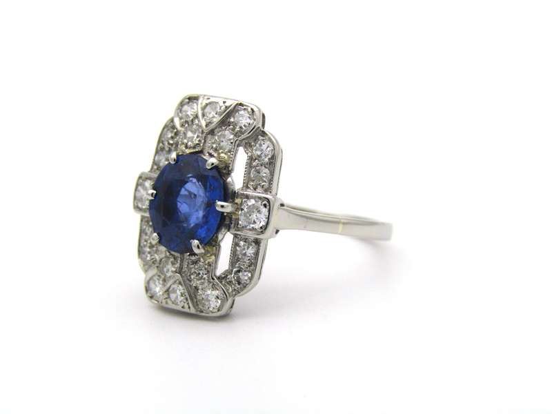 Platinum Art Deco sapphire and diamond ring.