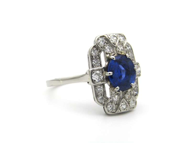 Platinum Art Deco sapphire and diamond ring.