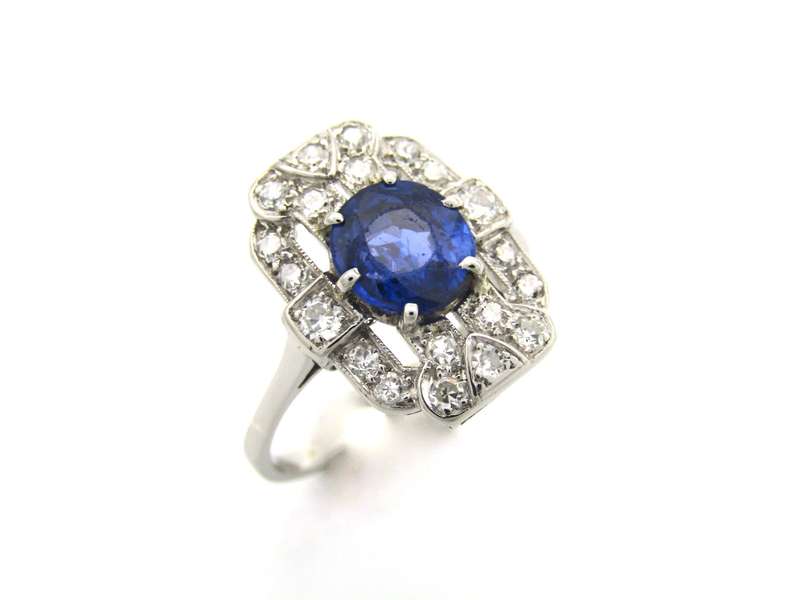 Platinum Art Deco sapphire and diamond ring.