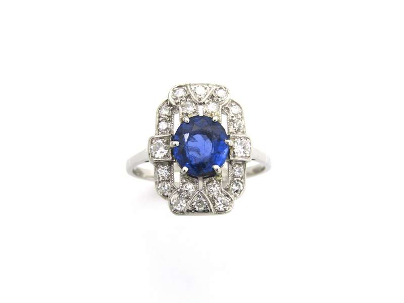 Platinum Art Deco sapphire and diamond ring.