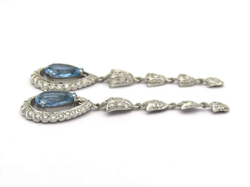 18K gold aquamarine and diamond drop earrings.