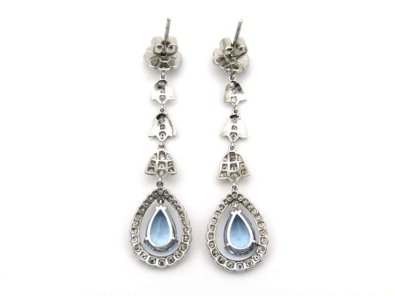 18K gold aquamarine and diamond drop earrings.