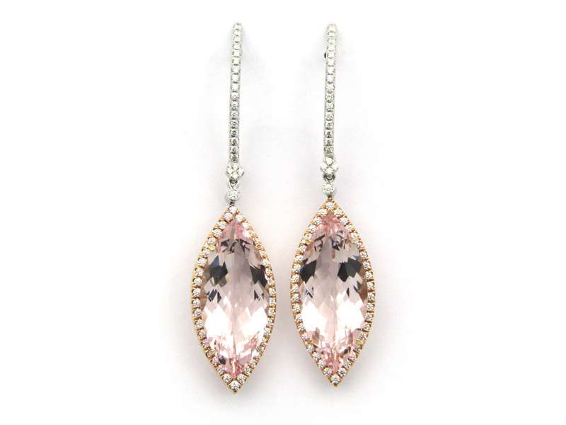Platinum and 14K gold morganite and diamond earrings by M&V Vanguard & Co.