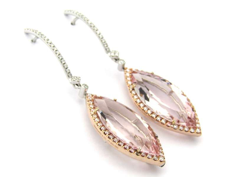 Platinum and 14K gold morganite and diamond earrings by M&V Vanguard & Co.