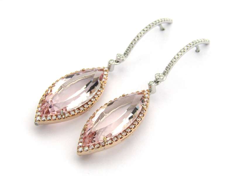 Platinum and 14K gold morganite and diamond earrings by M&V Vanguard & Co.