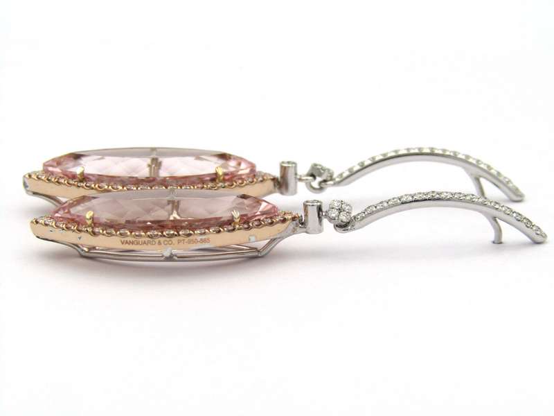 Platinum and 14K gold morganite and diamond earrings by M&V Vanguard & Co.