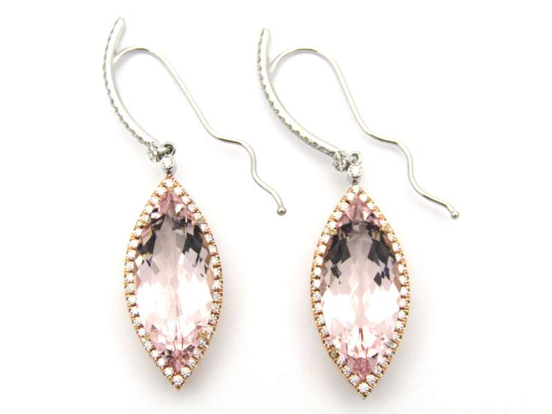 Platinum and 14K gold morganite and diamond earrings by M&V Vanguard & Co.