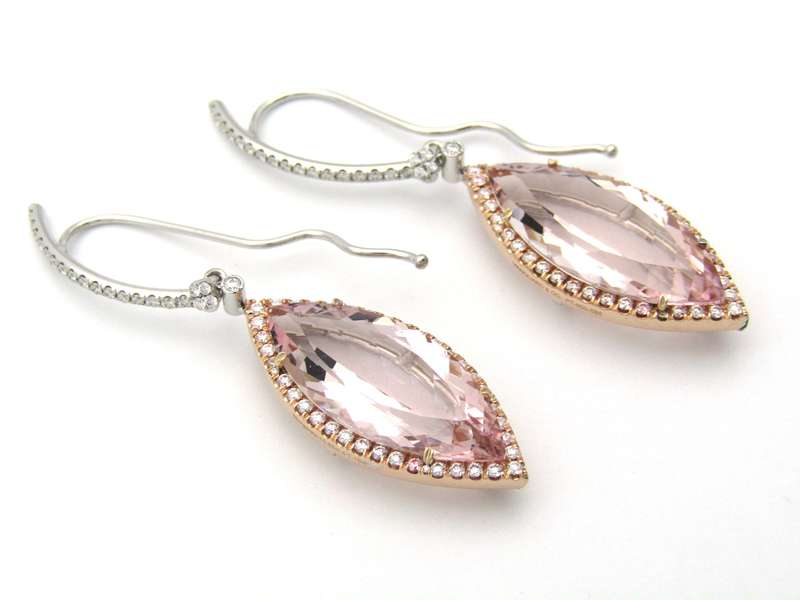 Platinum and 14K gold morganite and diamond earrings by M&V Vanguard & Co.