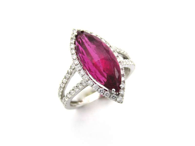 18K gold rubellite tourmaline and diamond ring by Jack Friedman.
