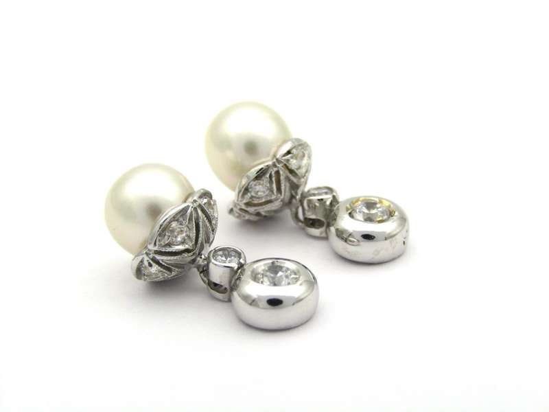 18K gold Akoya pearl and CZ earrings.