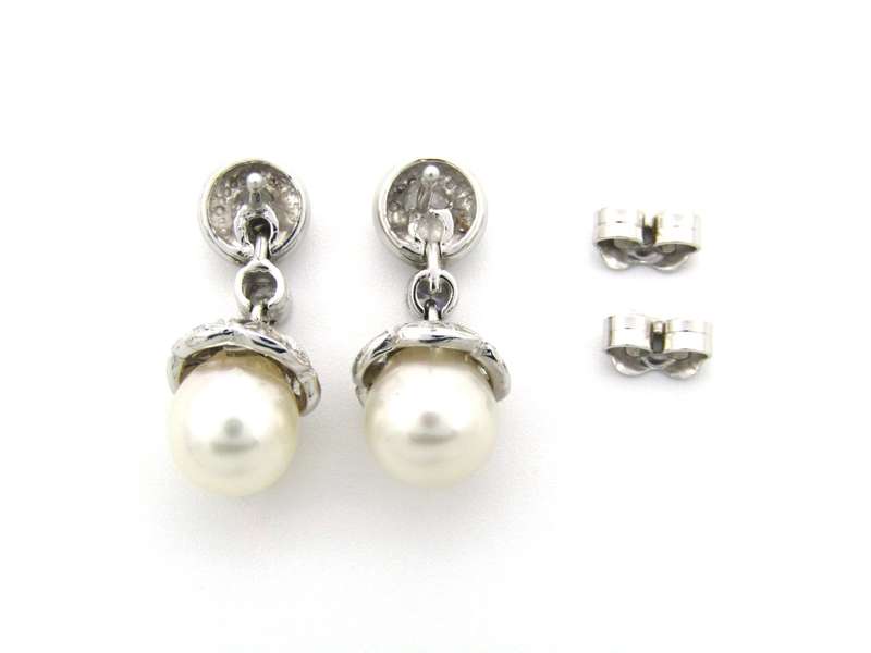 18K gold Akoya pearl and CZ earrings.