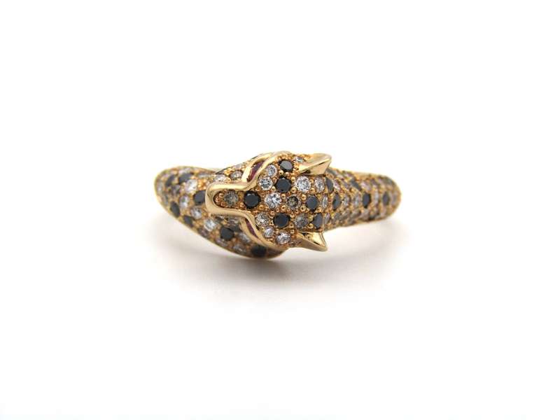 18K gold ruby and diamond leopard ring.