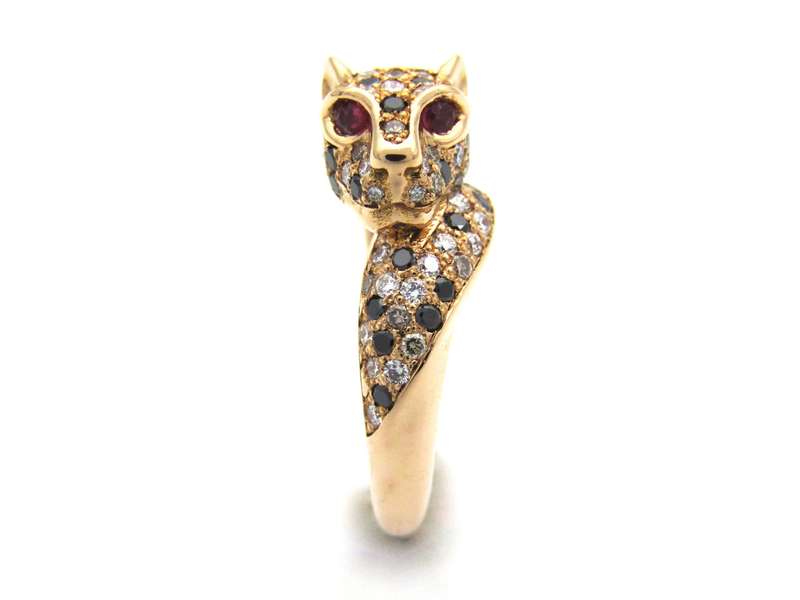 18K gold ruby and diamond leopard ring.