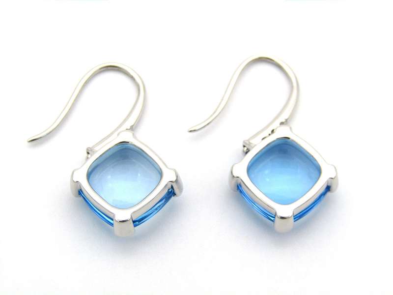 14K gold blue topaz and diamond drop earrings.