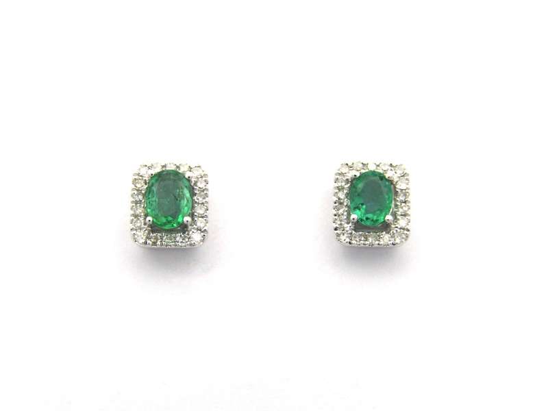 9K gold emerald and diamond earrings.
