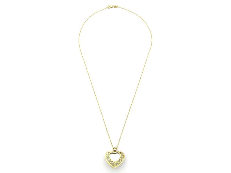 9K gold pink mabe pearl filigree heart pendant.