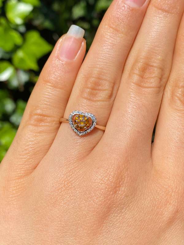18K gold Orange diamond halo ring.