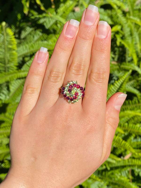 14K gold peridot and ruby ring.