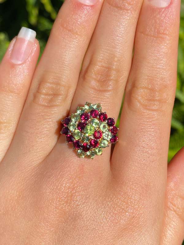14K gold peridot and ruby ring.