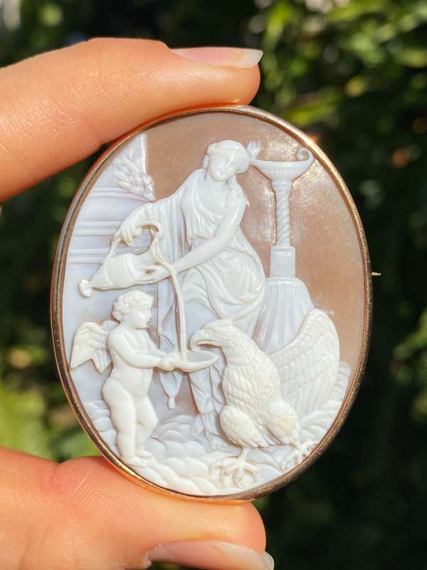 18K gold French conch shell cameo brooch, circa 1860.