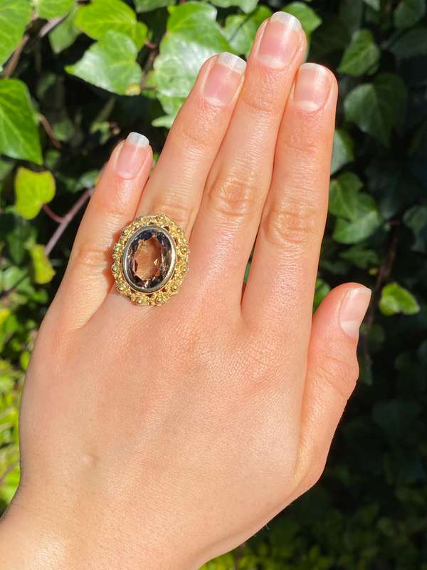 18K gold Italian smoky quartz ring.