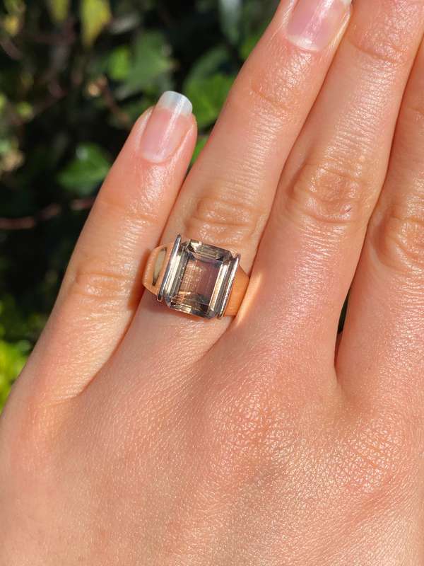 9K gold smoky quartz ring, circa 1970's.