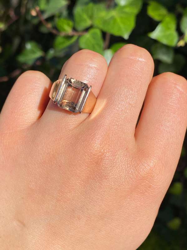 9K gold smoky quartz ring, circa 1970's.