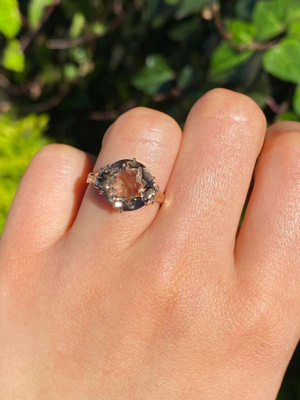 9K gold smoky quartz ring, circa 1970's.