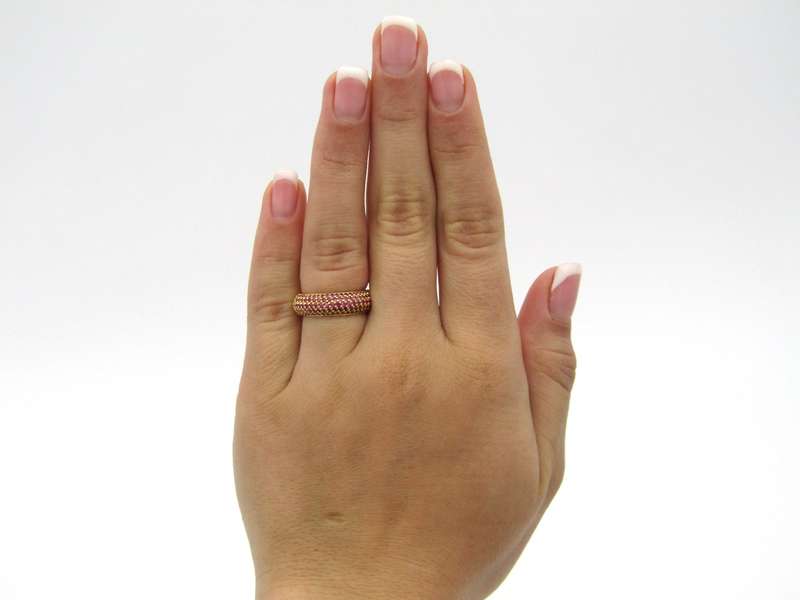 18K gold pav ruby bombe ring.